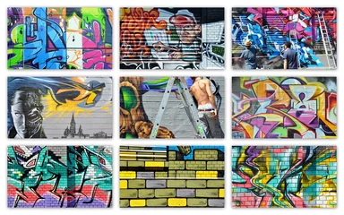 Papier Peint photo Collage de graffitis graffitis... collège