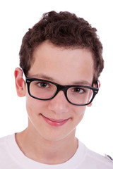 cute boy with glasses, smiling