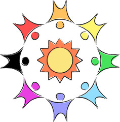 People silhouette in circle