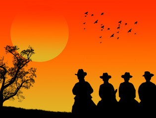Fototapeta na wymiar Cowboys silhouette