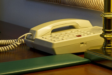 Hotel Room's Desk with Telephone and Lamp