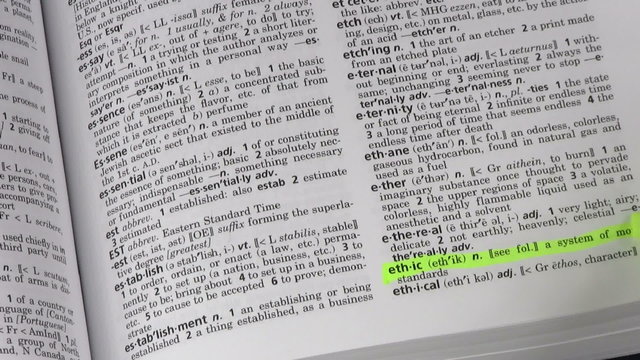 Dictionary term ETHIC highlighted - HD