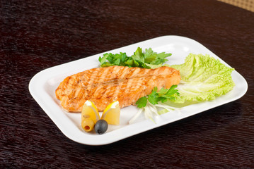 Grilled salmon steak