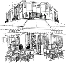 Wall murals Drawn Street cafe old cafe in Paris