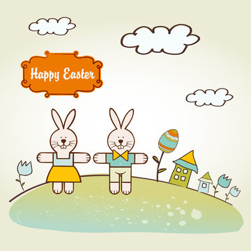 Easter background with rabbits