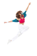 Fototapeta na wymiar New pretty modern slim hip-hop style woman dancer break dancing