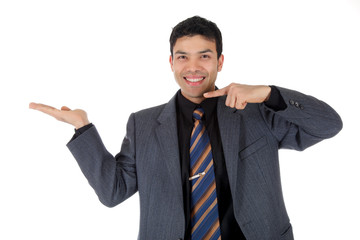 Attractive Nepalese businessman, pointing