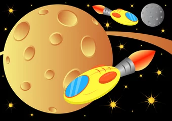 Rolgordijnen gele ruimteschepen in het universum © mirrra