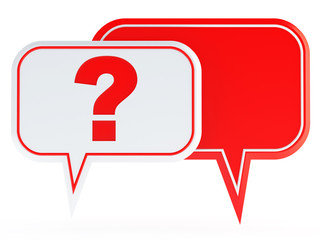 white and red speech bubbles with a question mark