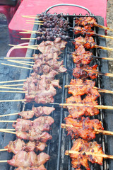 Grilled chicken in Klong Rangsit in Thailand.