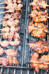 Grilled chicken in Klong Rangsit in Thailand.