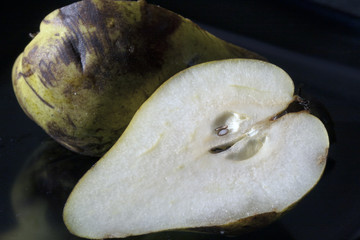 Pear cut in half