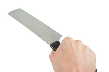 meat cleaver in hand isolated on white background