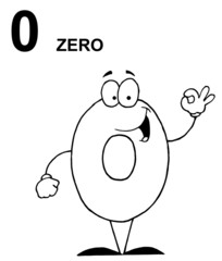 Friendly Outlined Number 0 Zero Guy With Text