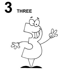 Friendly Outlined Number 3 Three Guy With Text