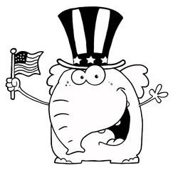 Elephant Wearing A Hat And Waving An American Flag