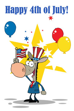 Patriotic Donkey Waving An American Flag