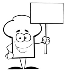 Outlined Chef Hat Guy Holding A Blank Sign
