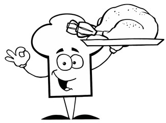 Obraz premium Outlined Chef Hat Guy Serving a Turkey