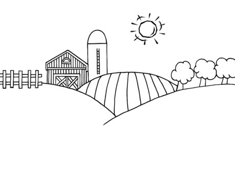 Outline Of Rolling Hills, A Farm And Silo On Farm Land