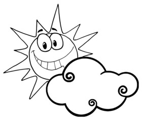 Outlined Sunny Face Smiling Behind A Cloud