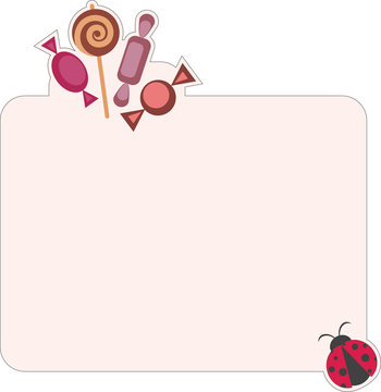 Blank paper with candies and ladybug