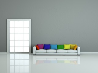 Wohndesign - Sofa mit Regenbogenkissen