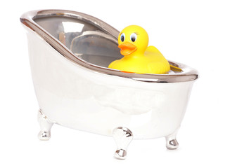 yellow rubber duck in a bath