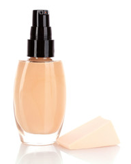 tone cream and sponge isolated on white