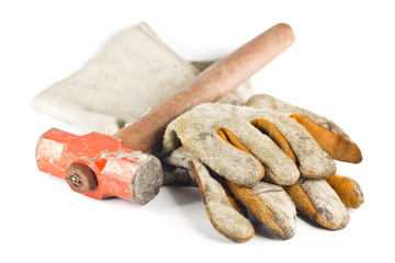 Dirty old leather gloves shallow focus