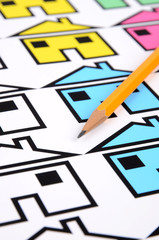 home sign and pencil