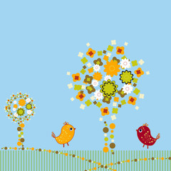 Background with birds and trees