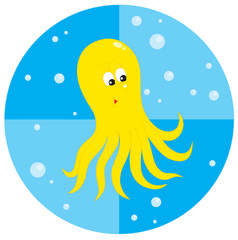funny yellow octopus with bubbles