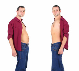 Fototapeta premium man from fat to fitness in before and after