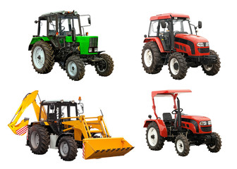 Tractors and bulldozer-excavator over white background