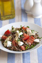 Lentil, chorizo and feta salad