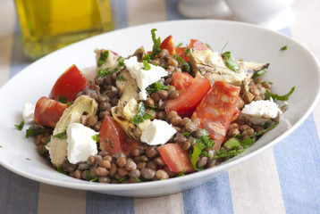 Lentil, chorizo and feta salad