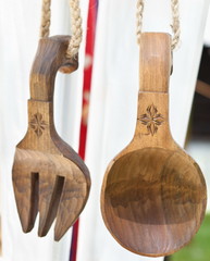 Ornamental wooden spoon and fork