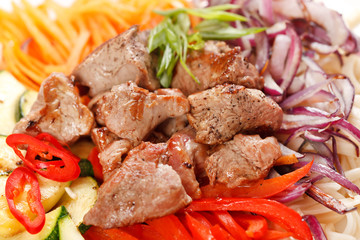 meat with vegetables and noodles