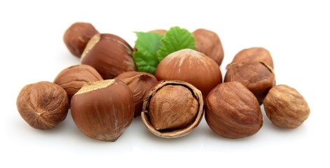 Hazelnuts with leaves