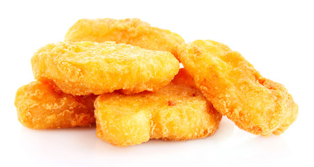fried pieces  of  chicken on white background