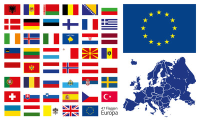 Europa Flaggen Fahnen Set Buttons Icons Sprachen 9