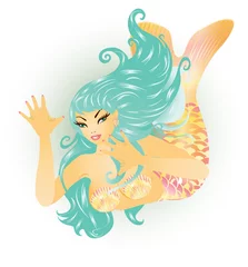 Wandaufkleber Isolierte schöne Meerjungfrau, Vektorillustration © CaroDi