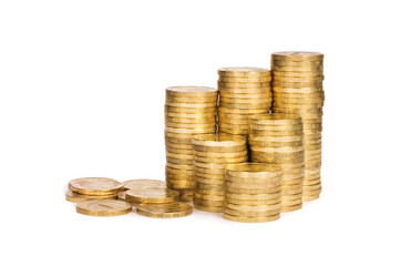Golden coins isolated on white background