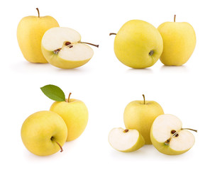 Set yellow apple fruits isolated on white