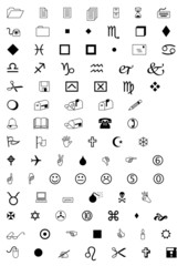 Illustration of 90 black icons against white background