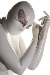 White and Shiny Latex Rubber Catsuit with Mask