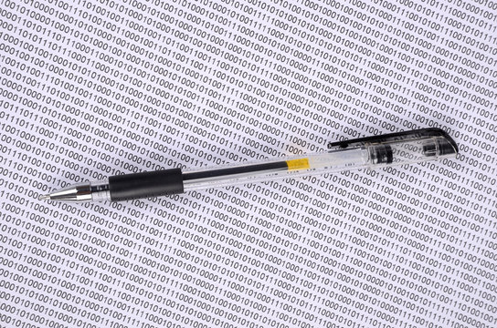 pen and binary code