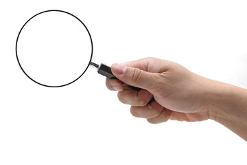 man hand holding hand magnifying glass