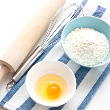 Baking: flour, eggs and whisk
